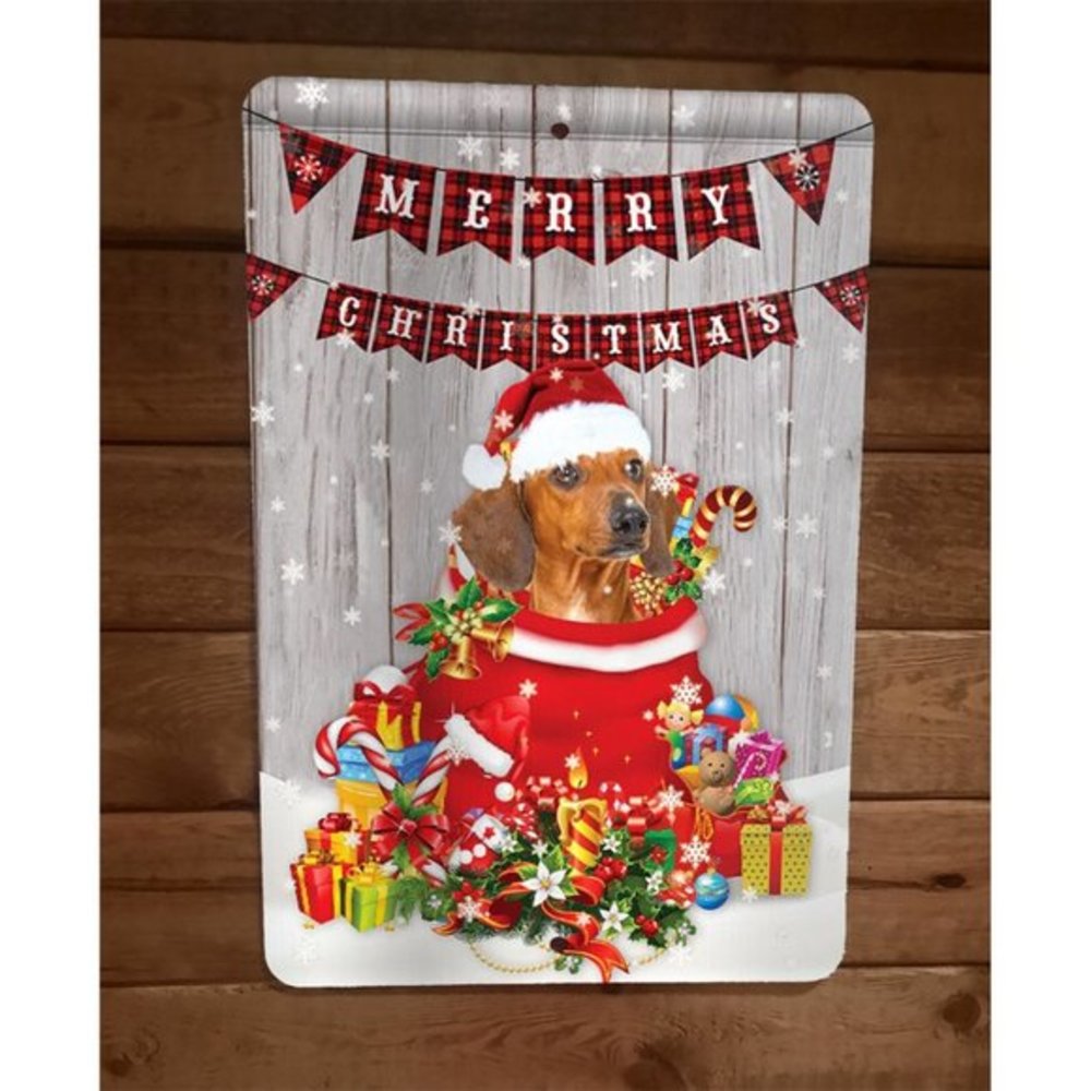 Merry Christmas Dachshund Weiner Dog Xmas 8x12 Metal Wall Sign Animal Poster #3